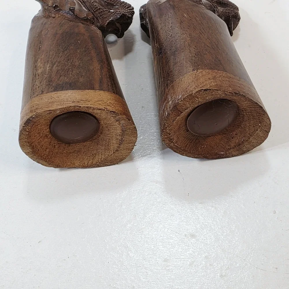 Vintage Wooden Hand Carved Wood Elephant Salt And Pepper Shakers 2.75 inch